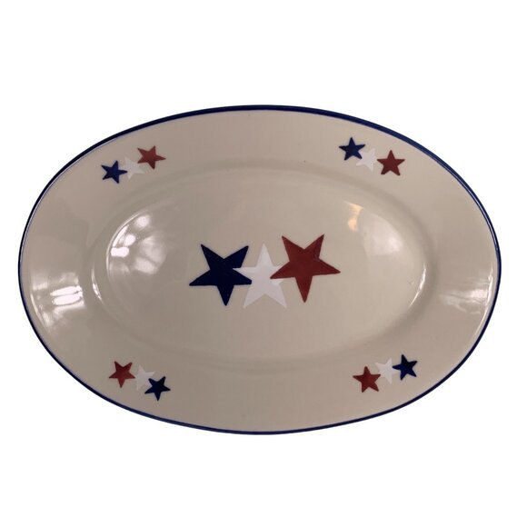 Hartstone Pottery American Star Oval Platter Red White Blue USA 12 1/2 Inches - Picture 2 of 8